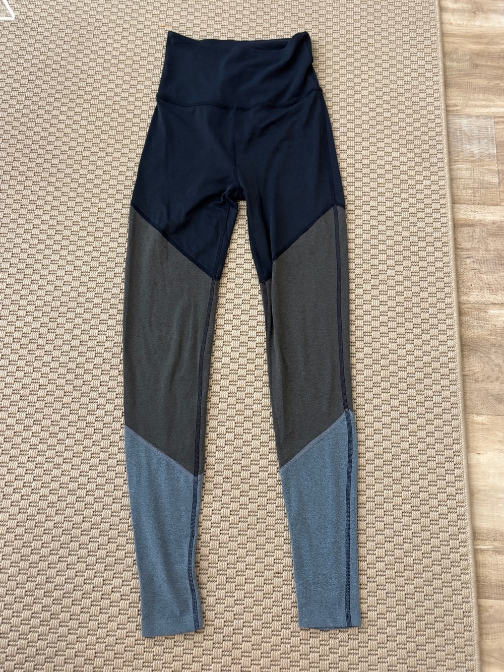 Colorblock High-Waist Leggings - Black, Charcoal & Slate Blue